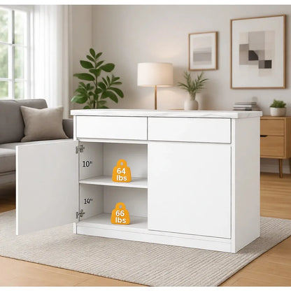 Modern Kitchen Island Faux Marble Countertop With Storage Drawers