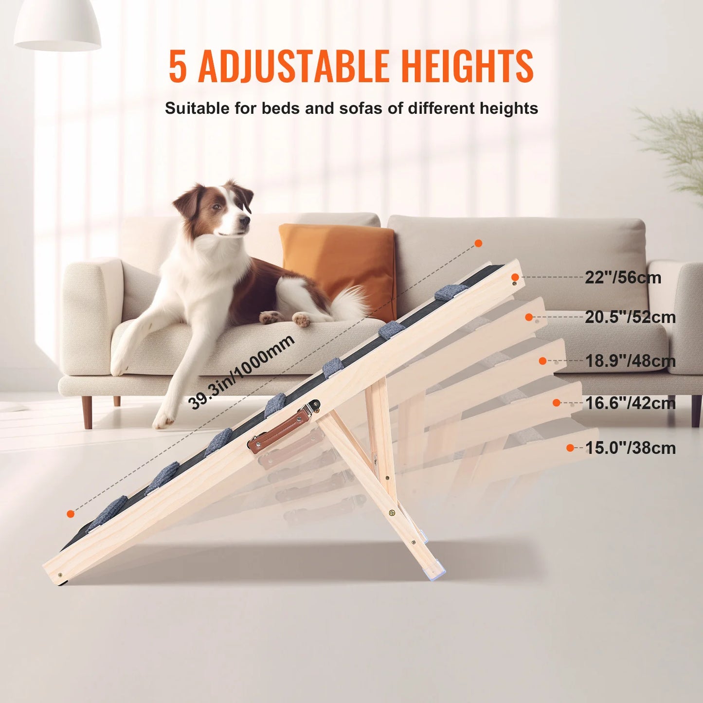 SucceBuy Wooden Anti-Slip Foldable Dog Ramp With Adjustable Height