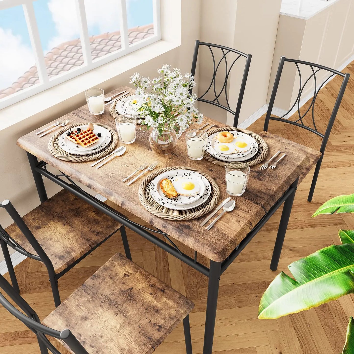 Studyset Dining Table Set For Four With Wood And Metal
