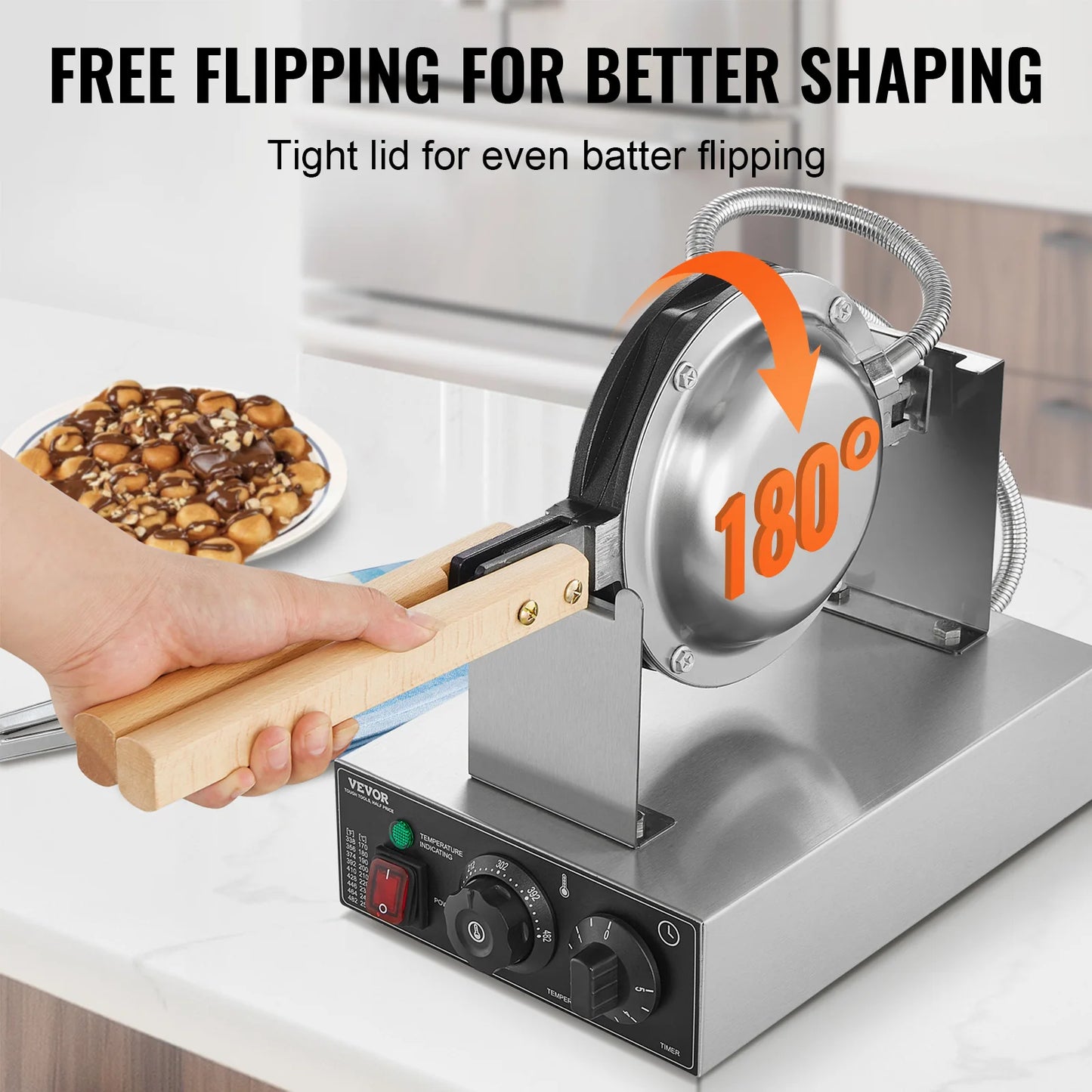 SucceBuy Commercial Egg Bubble Waffle Maker Nonstick Rotatable