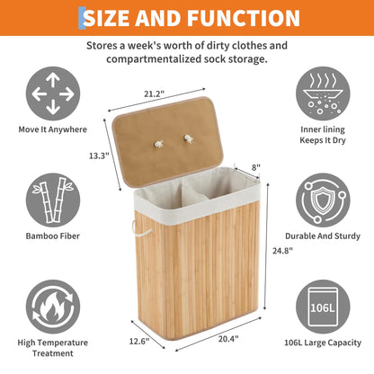 HiMISS Bamboo Laundry Hamper With Foldable Design And Lid