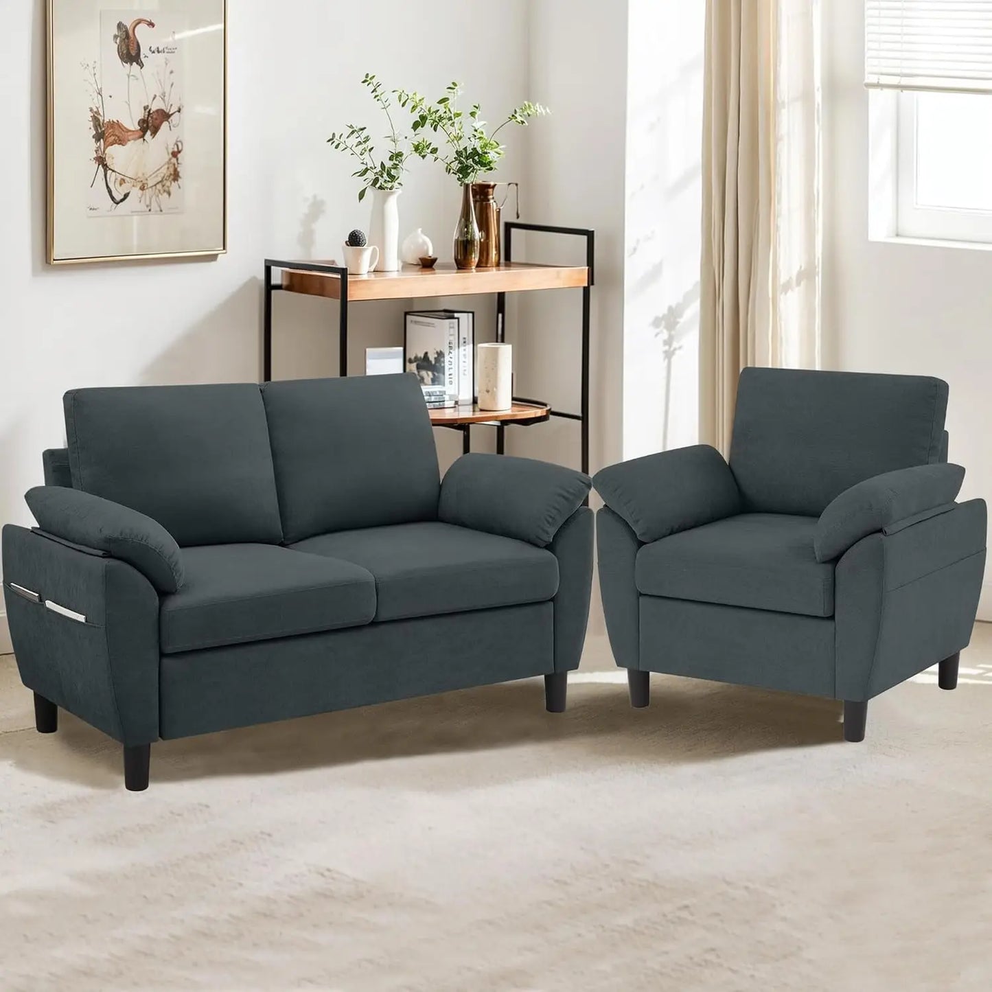 Two-Piece Linen Sectional Loveseat and Chair Set