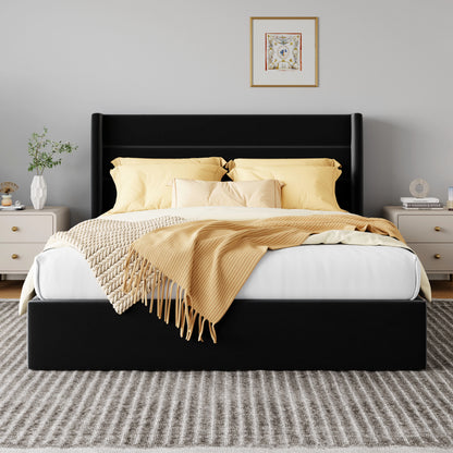 HOOMIC Lift Up Storage Bed With Wingback Headboard And Large Underbed Storage