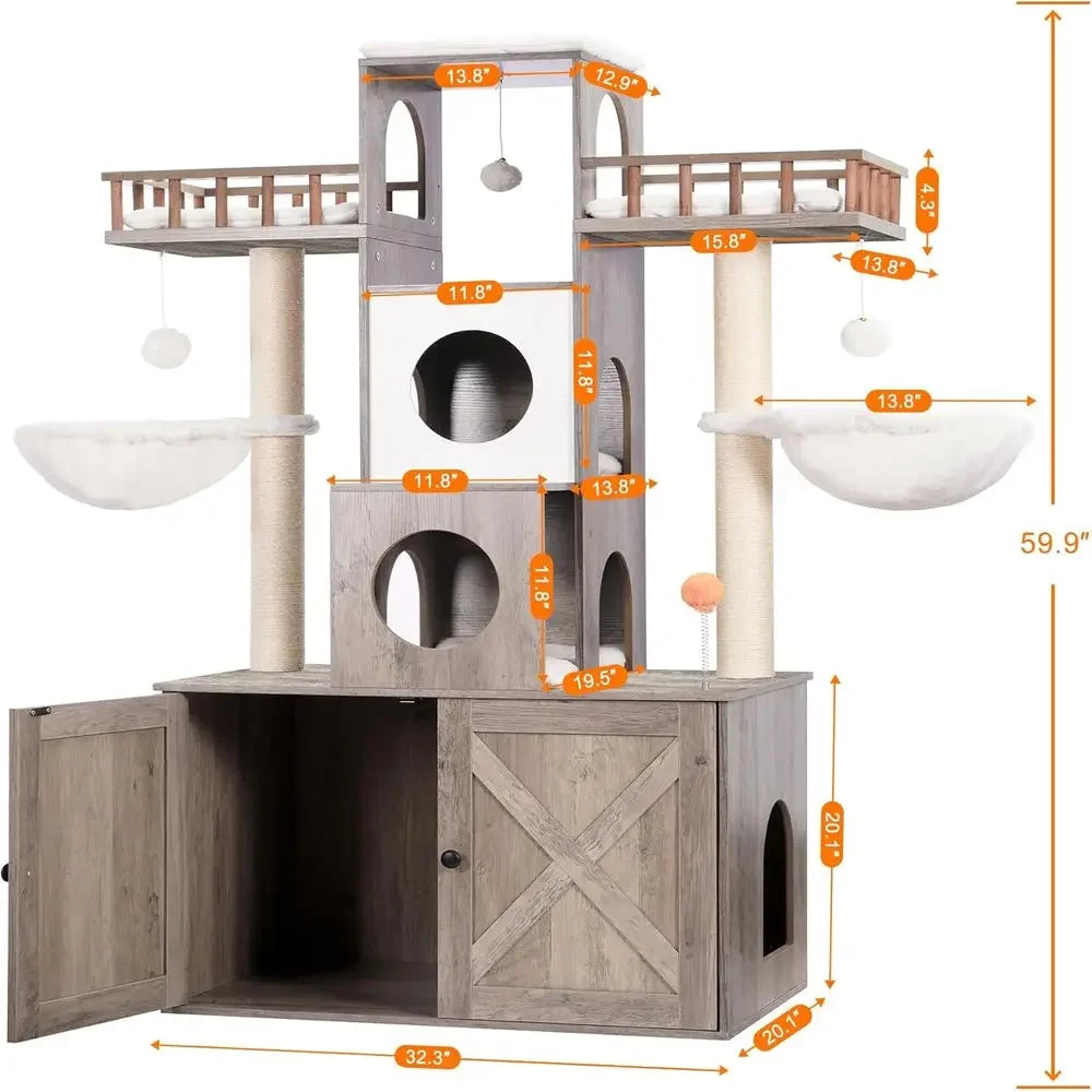 Sturdy Cat Tower With Litter Box Enclosure And Scratching Posts