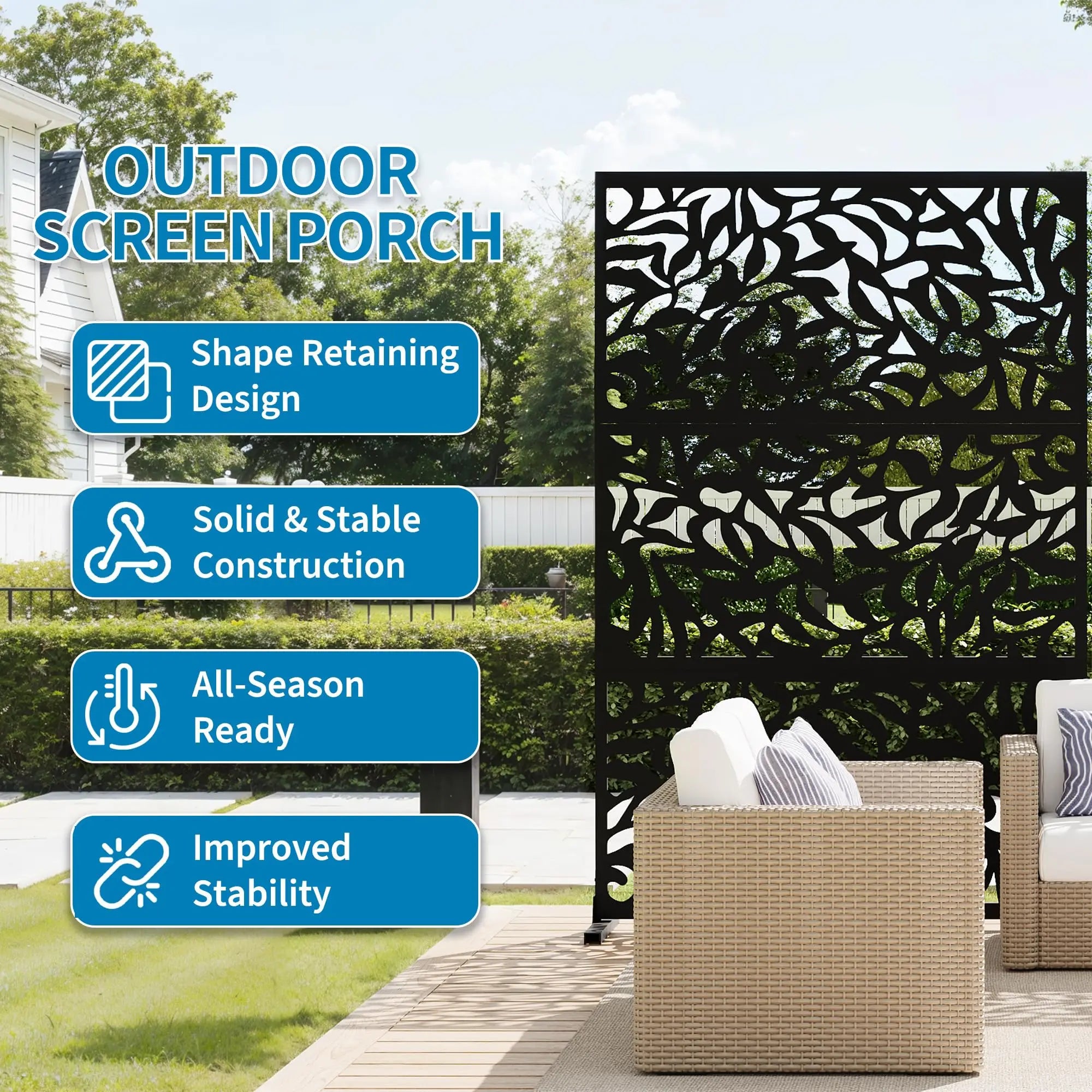 HiMISS Outdoor Metal Privacy Screen Freestanding Laser Cut Fence Panel