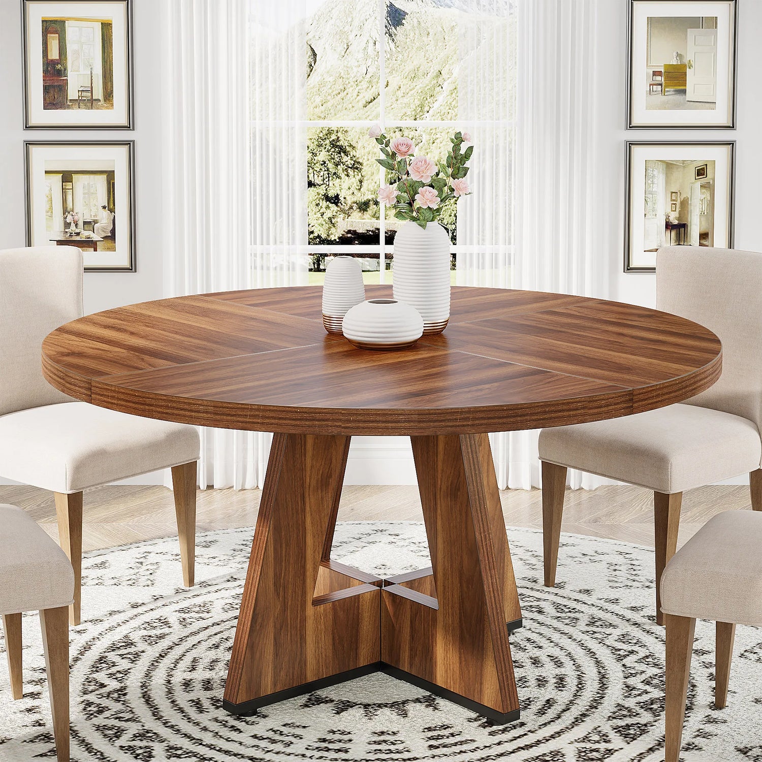 Tribesigns Round Dining Table Farmhouse Style For Dining Room
