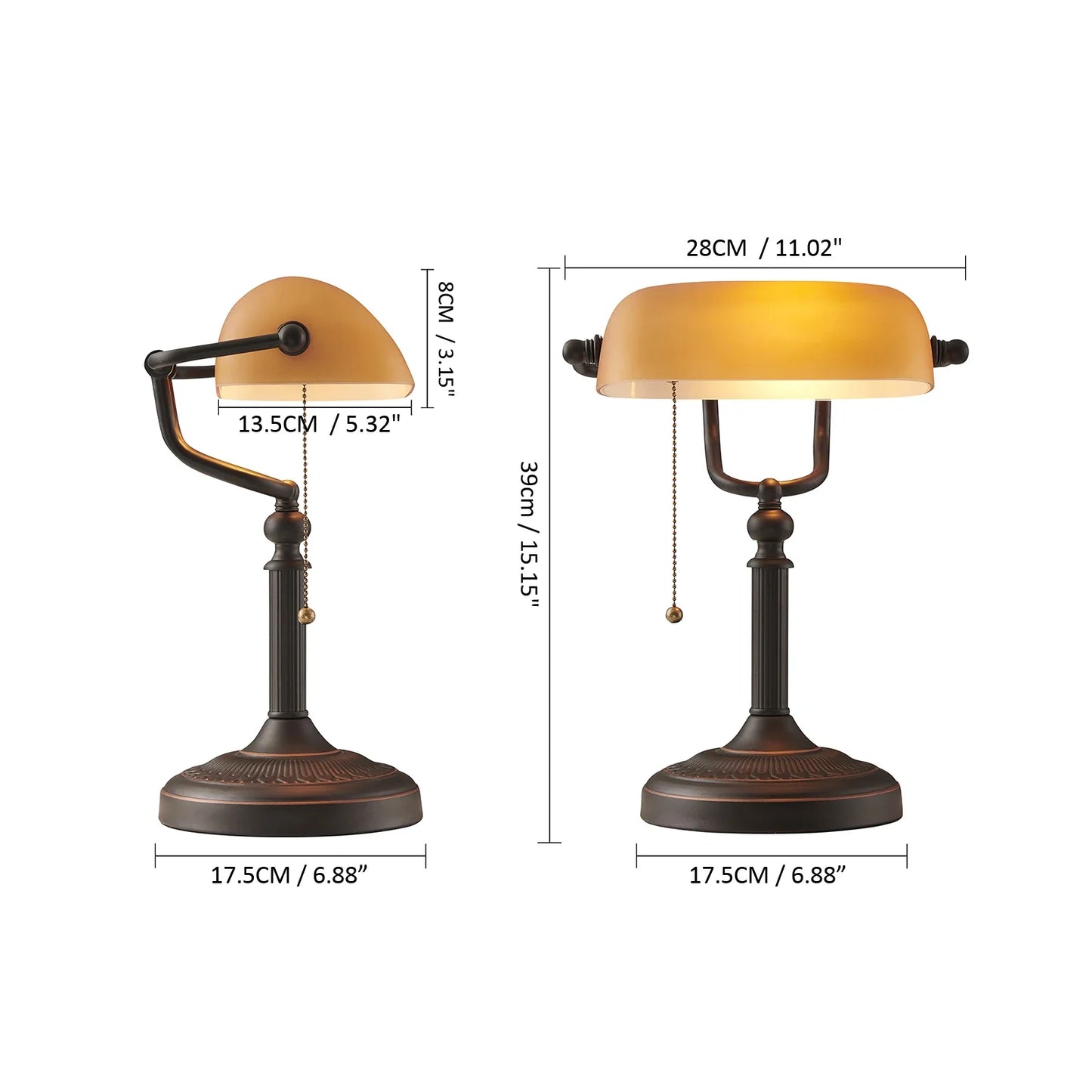 Newrays Glass Banker's Desk Lamp With Zipper Switch, E27 Base
