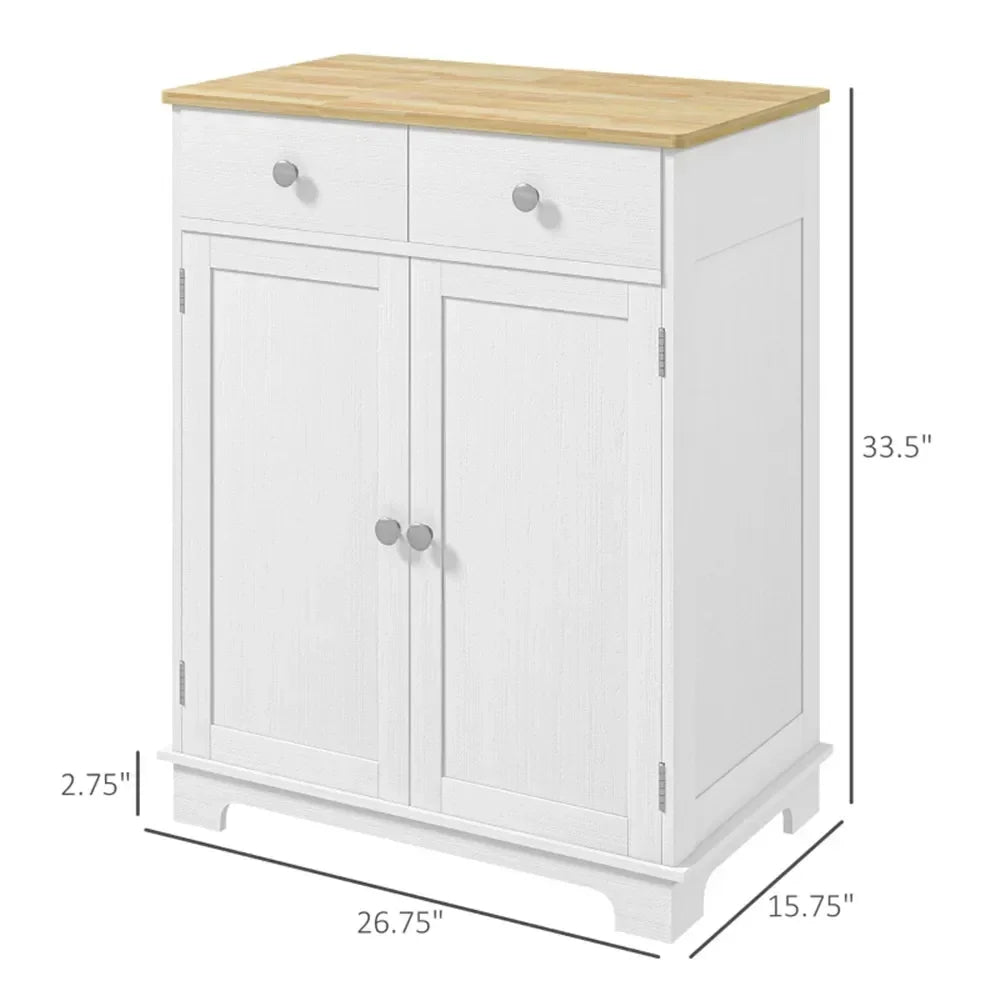 Modern Sideboard Cabinet With Solid Wood Countertop And Adjustable Shelves