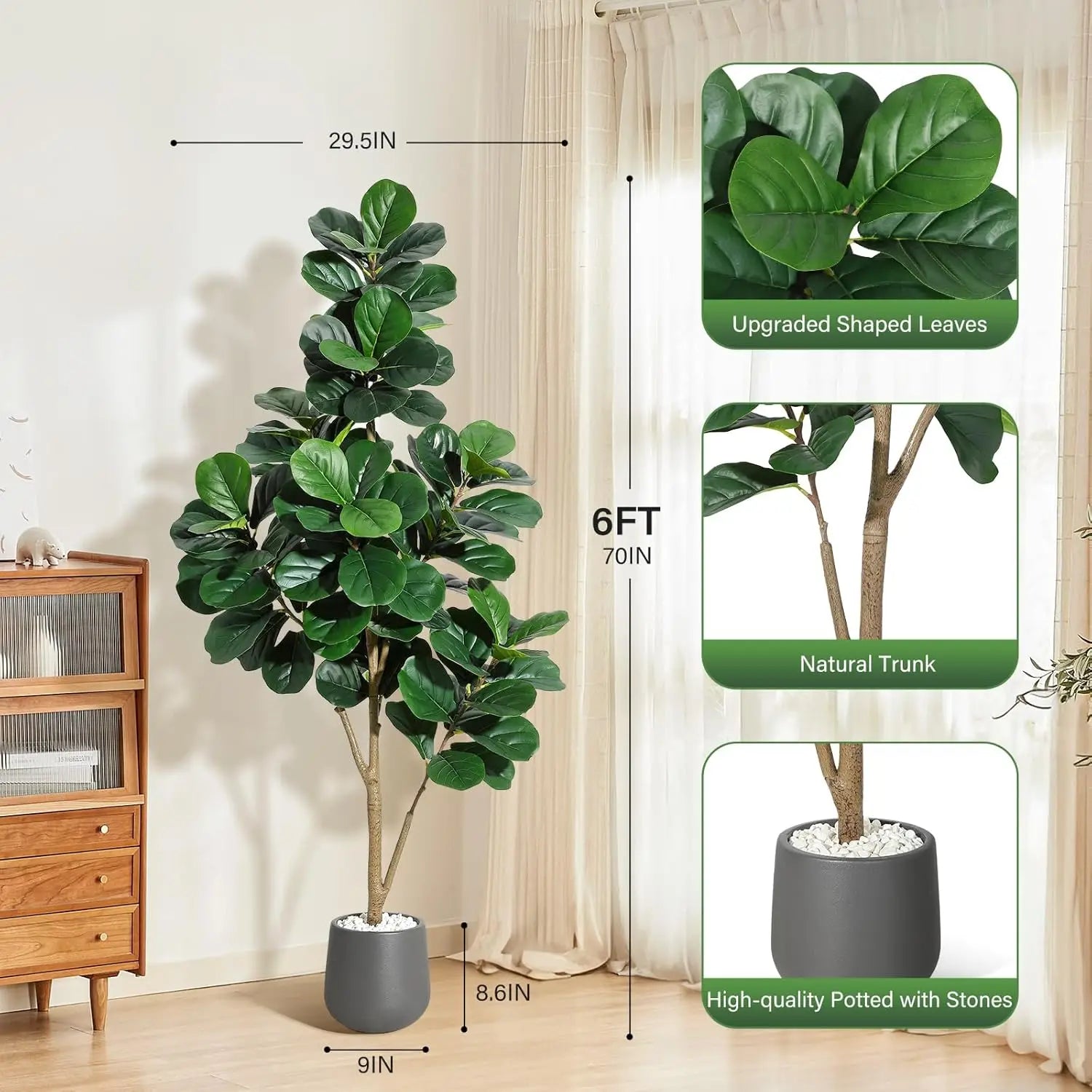 HiMISSCN Fiddle Leaf Fig Tree Artificial In Planter Pot