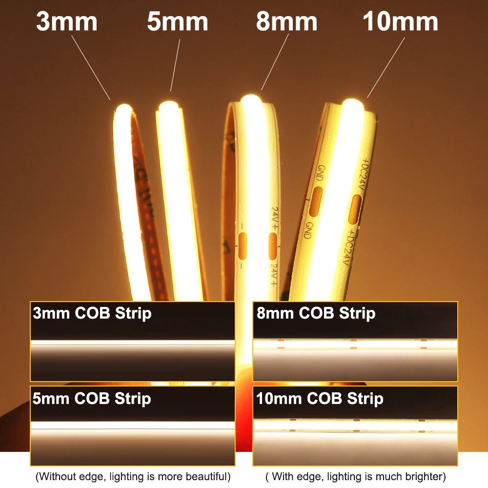 Cooleeon COB LED Strip 12V Dimmable Tape Lighting