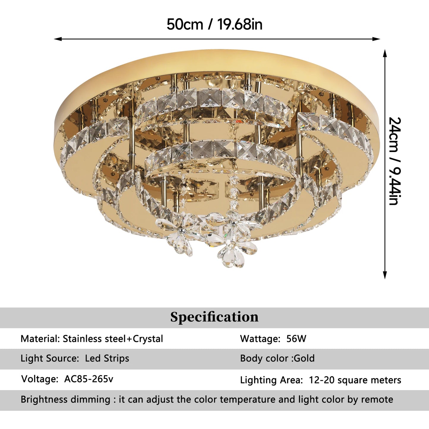 GreeLustr Flower Crystal LED Ceiling Chandelier With Dimmable RC