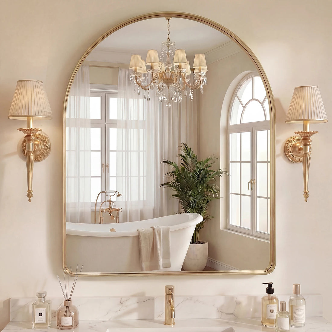 JHK Groove Arched Wall Mount Vanity Mirror For Modern Bathroom