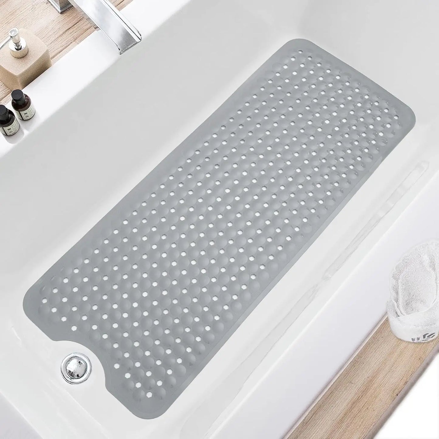 Non Slip Bath Tub Mat With Drain Holes And Suction Cups