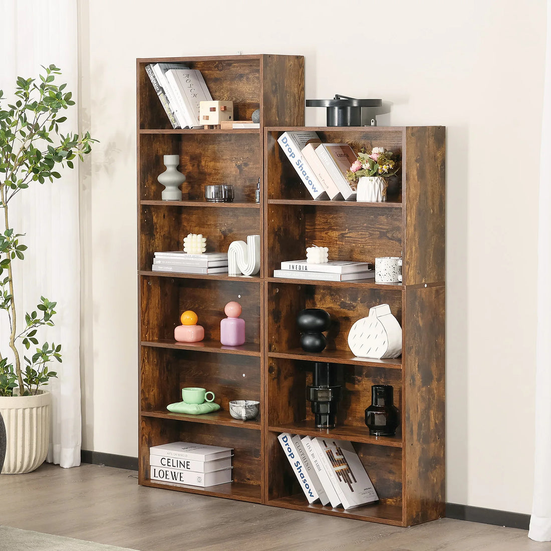 JHK 6 Tier Wooden Shelf Bookcase Tall Floor Standing Bookshelf