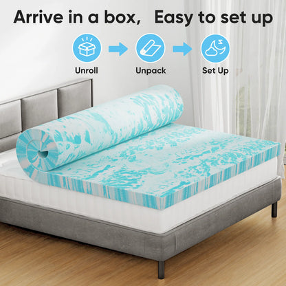 JHK Gel Memory Foam Mattress Topper Cooling Sleep Surface
