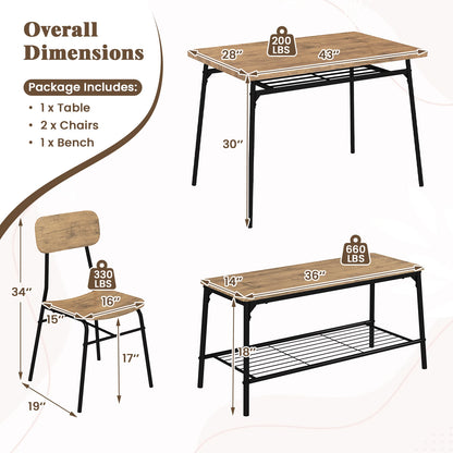 HOMASIS Dining Table Set For 4 With Bench And 2 Chairs