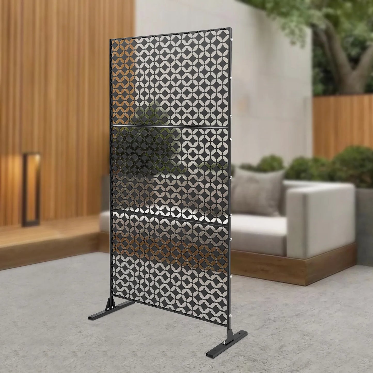 Privacy Screen Room Divider With Coin Shaped Lattice Panels