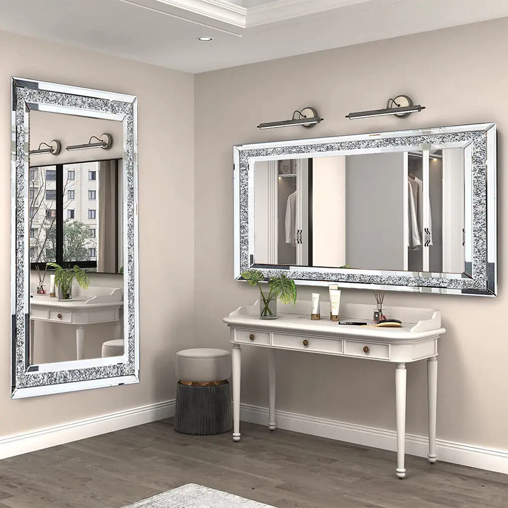 LUVODI Sparkly Crystal Rhinestone Frameless Vanity Mirror