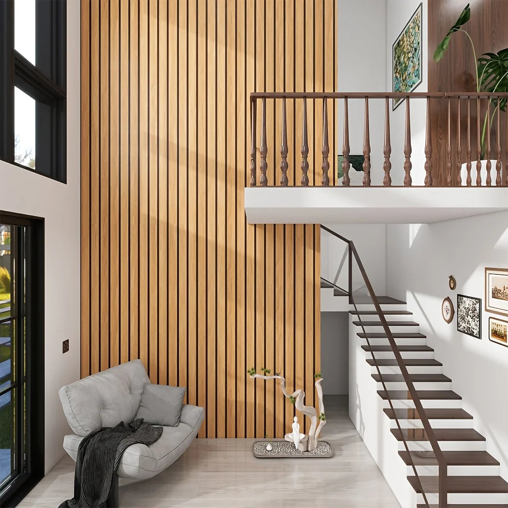 TRINTION Peel and Stick PVC Slat Wall Panel Wood Grain