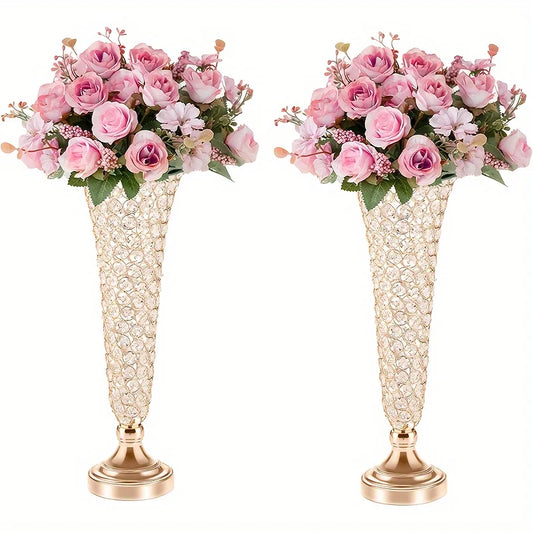 Crystal Vases Pair For Elegant Centerpiece Table Decor Home Use