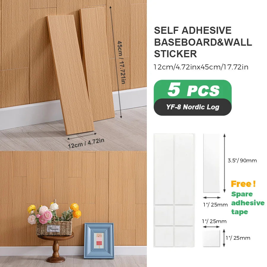 Self-Adhesive Wooden Wall Stickers Skirting Lines 10pcs