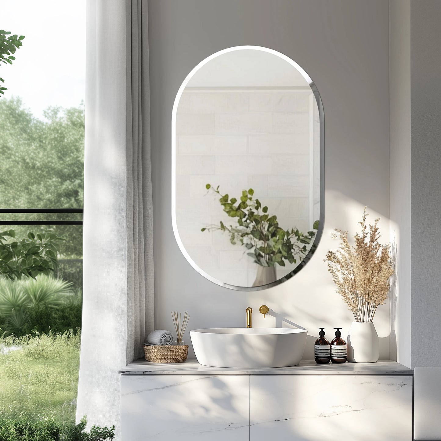 Wisfor Oval Frameless Beveled Mirror Over Sink Bathroom Vanity