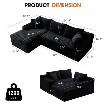 Cloud Modular Sectional Corduroy Sofa With L Shape Chaise