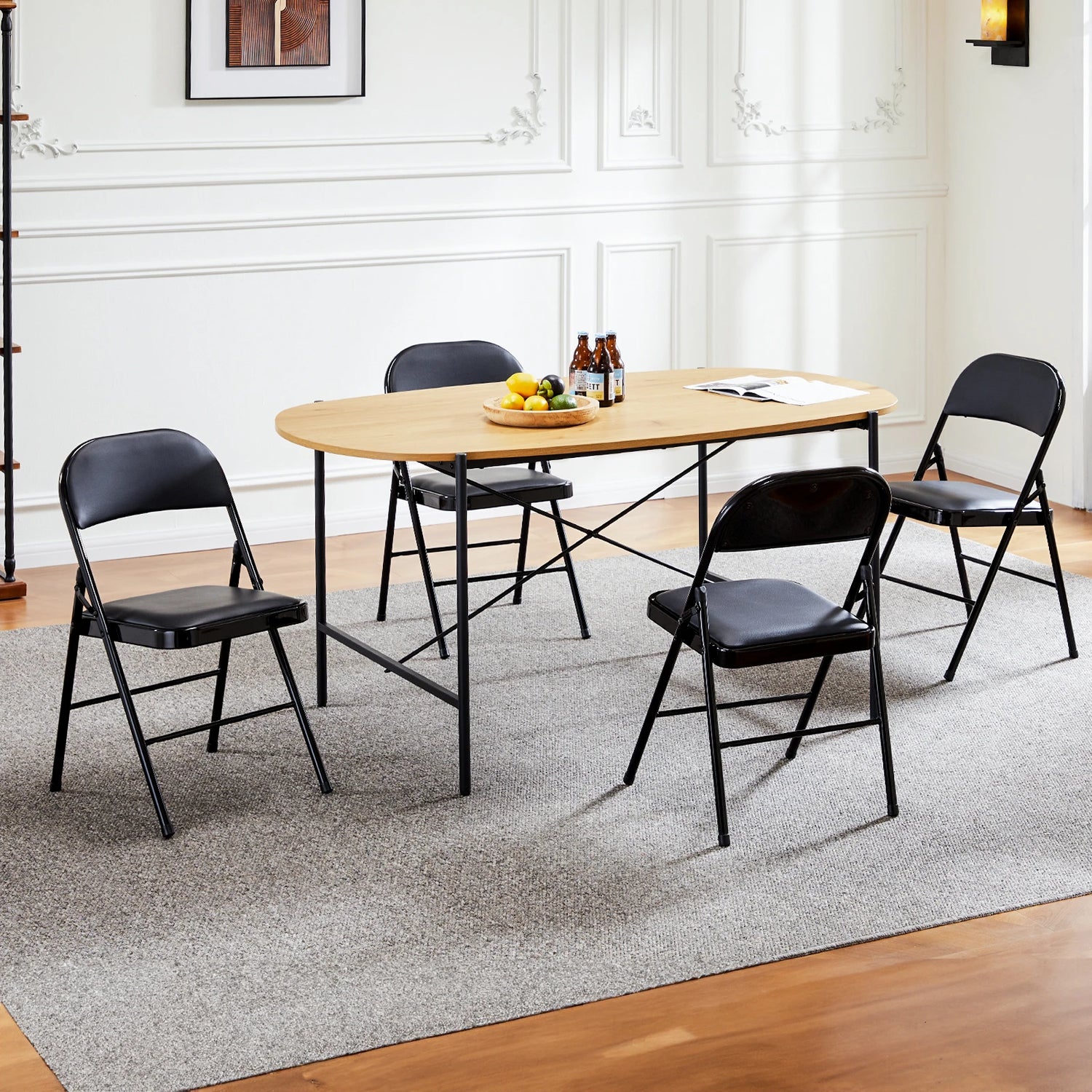 JHK Leather Padded Folding Chairs Four Pack Sturdy Metal
