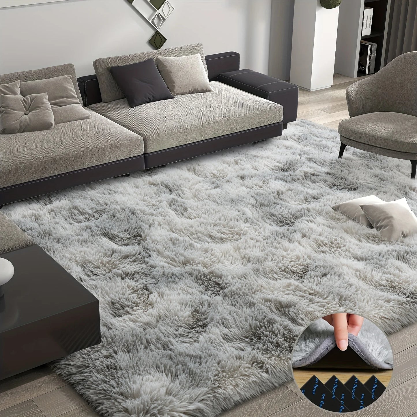 Fluffy Tie Dyed Geometric Carpet Non Slip Home Decor Polyester