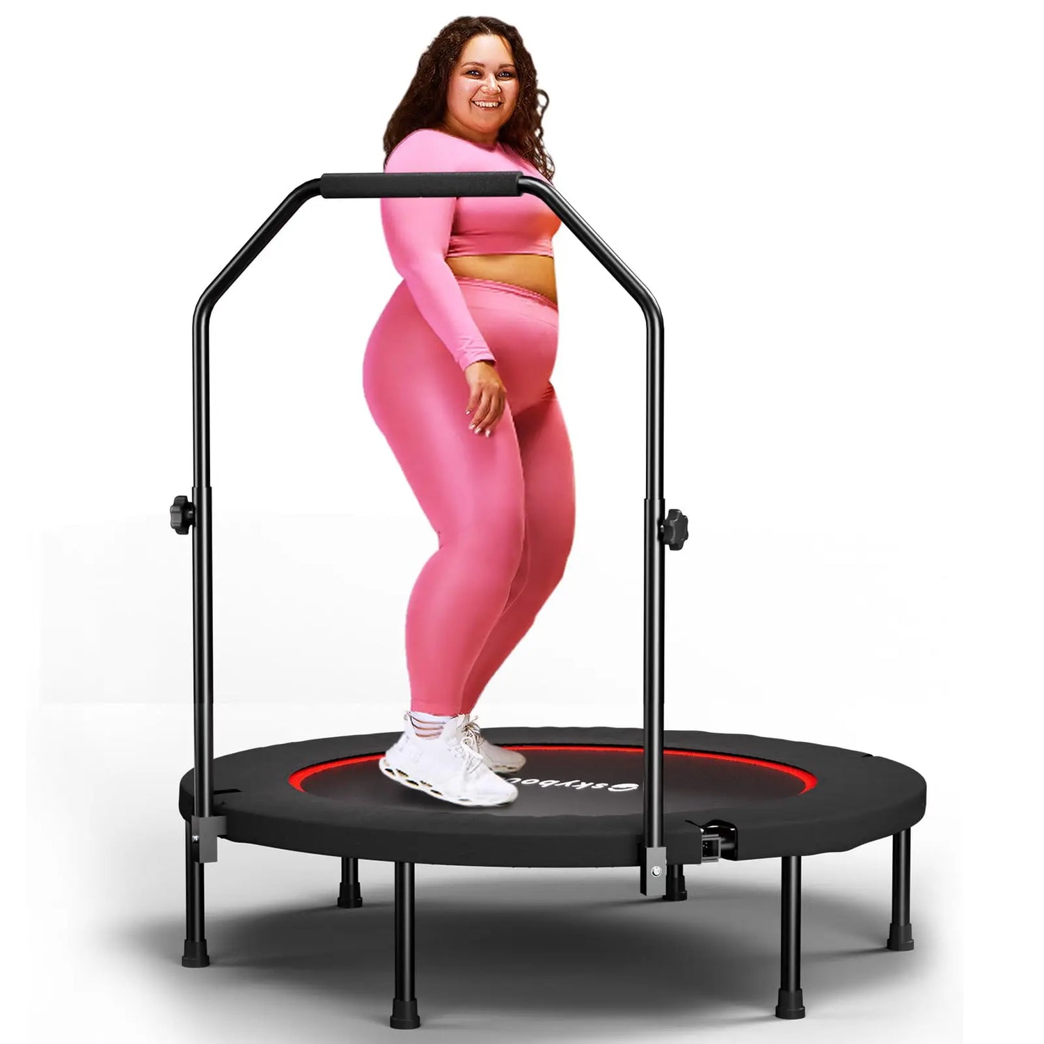 Adjustable Foldable Rebounder Trampoline With Handle For Adult Cardio Fitness