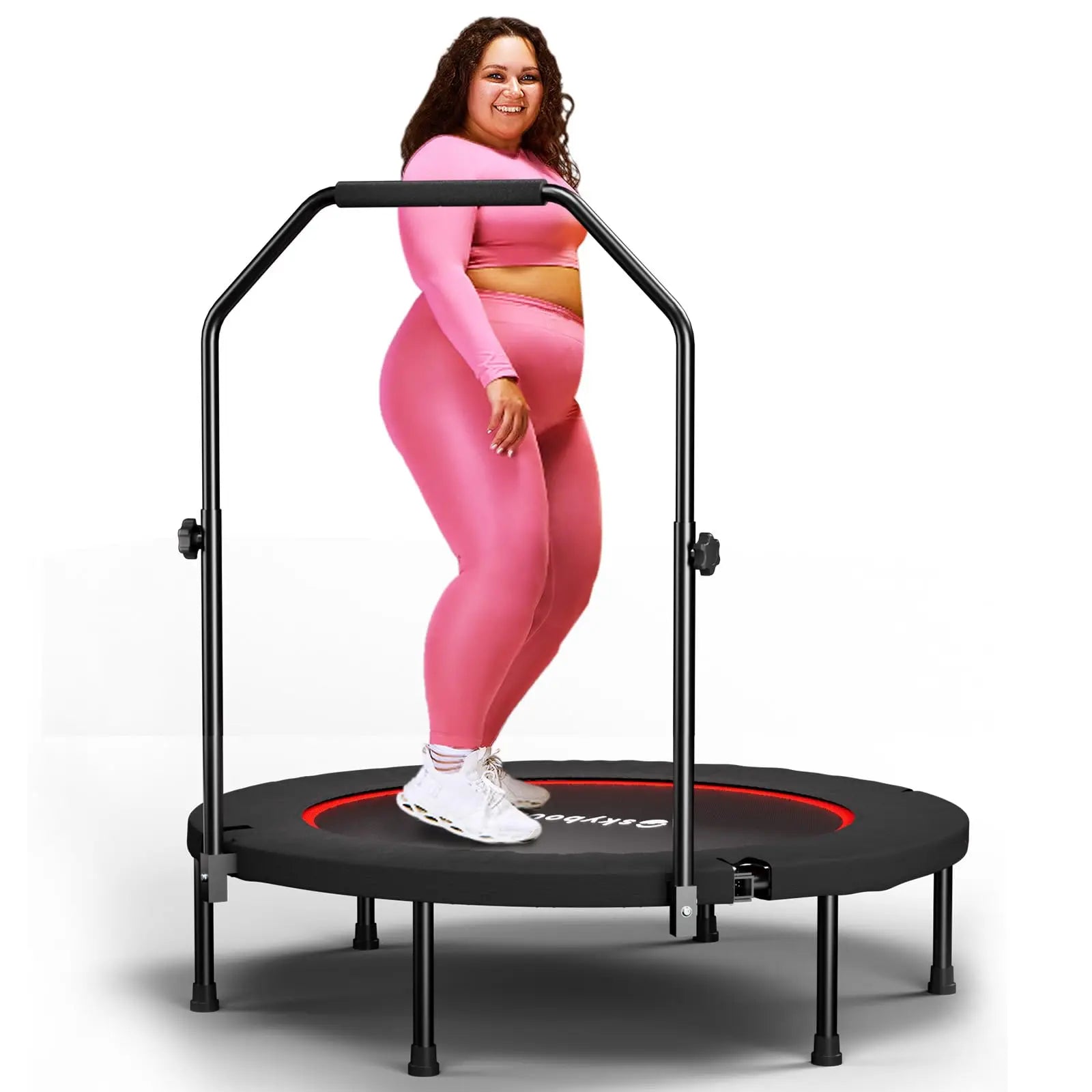Adjustable Foldable Rebounder Trampoline With Handle For Adult Cardio Fitness