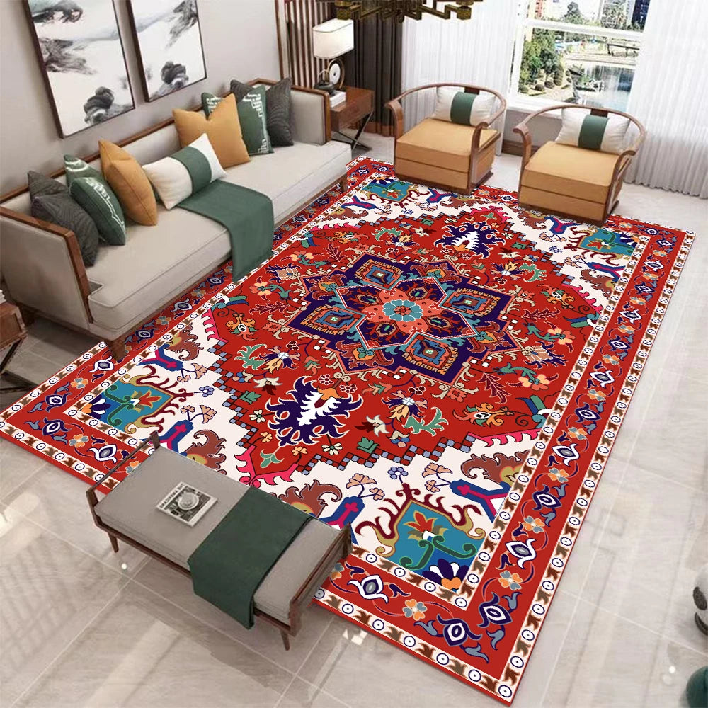 European Retro Geometric Polyester Rug Non Slip Living Room Mat