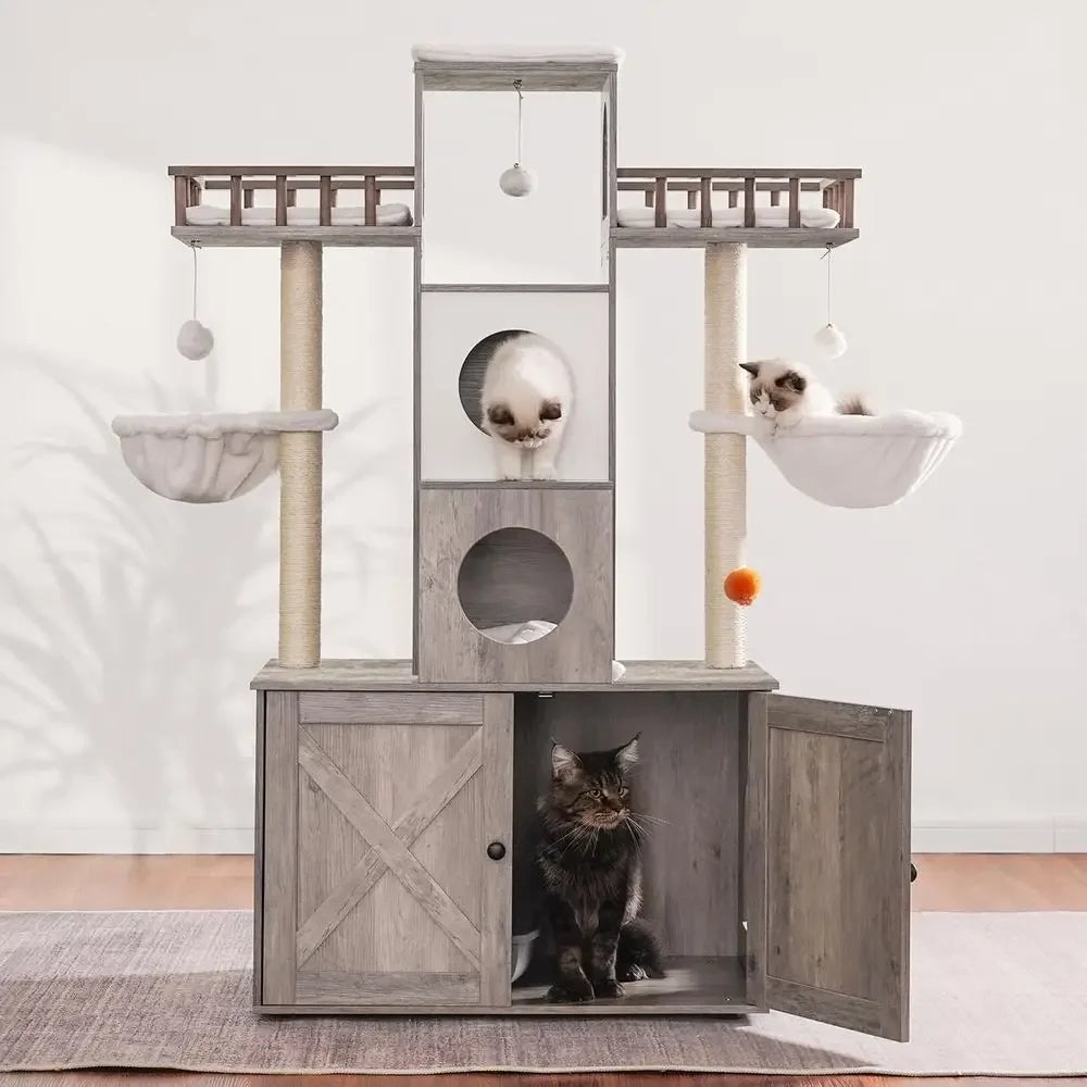 Sturdy Cat Tower With Litter Box Enclosure And Scratching Posts