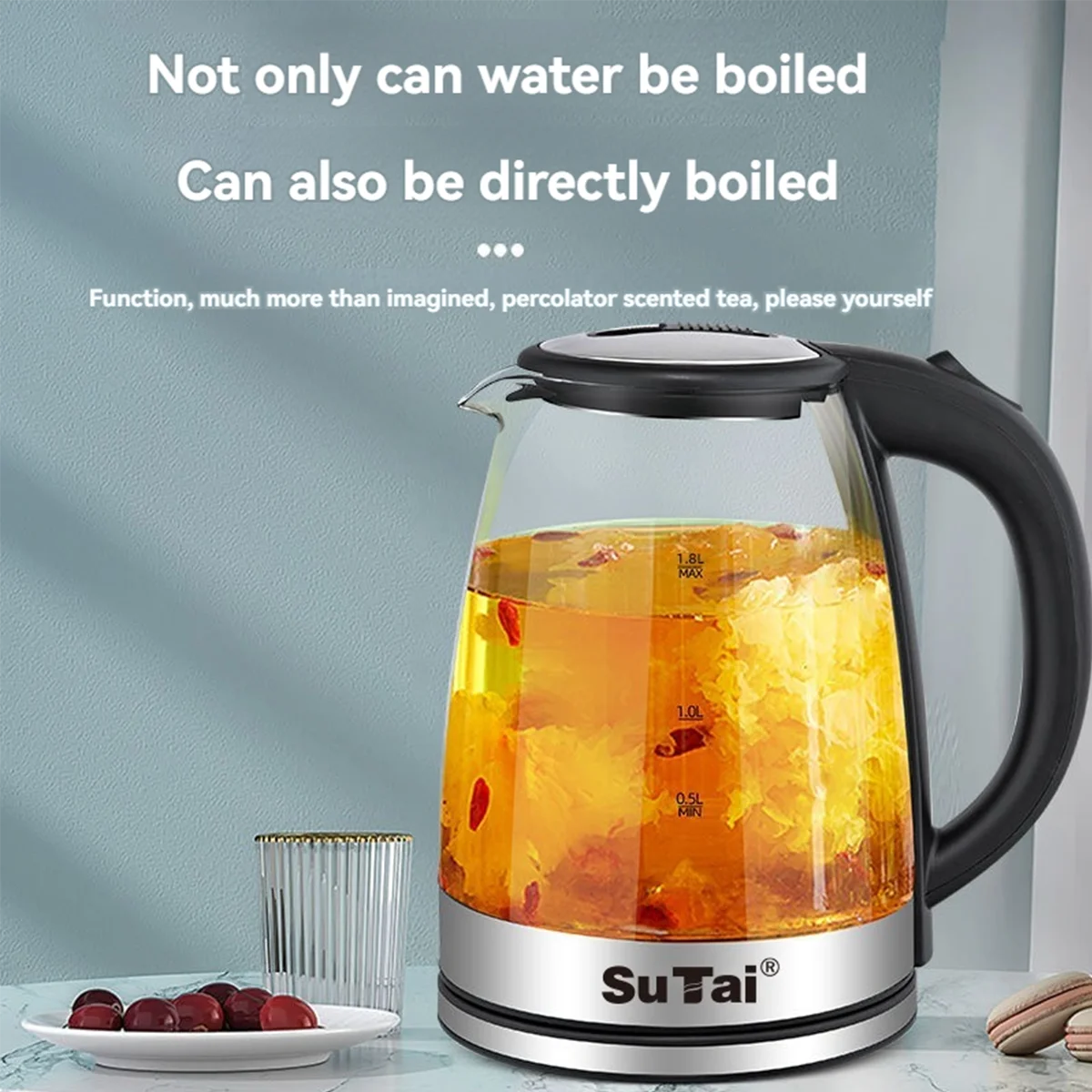 Fast Electric Water Kettle Borosilicate Glass Auto Off Led Light