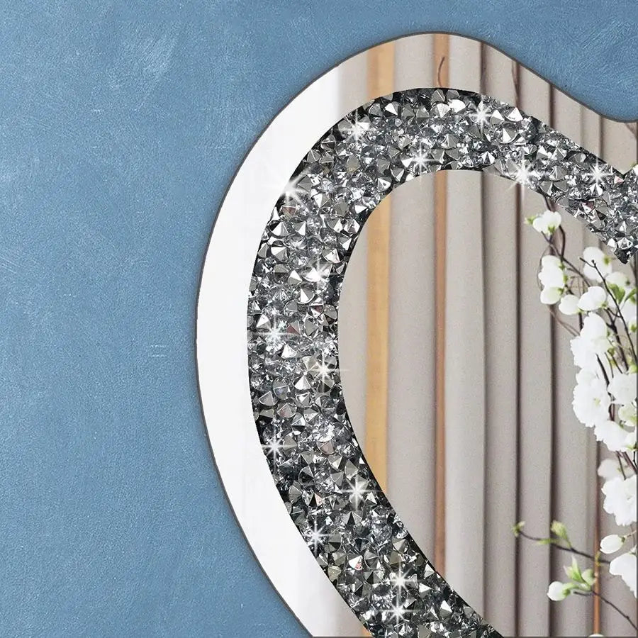 Heart Shaped Frameless Diamond Crystal Wall Mirror