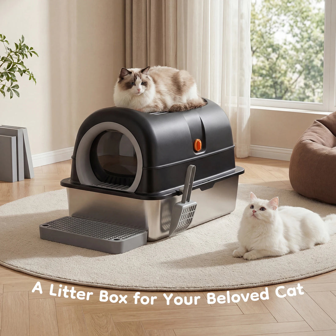 JHK Stainless Steel Cat Litter Box Fully Enclosed For Big Cats