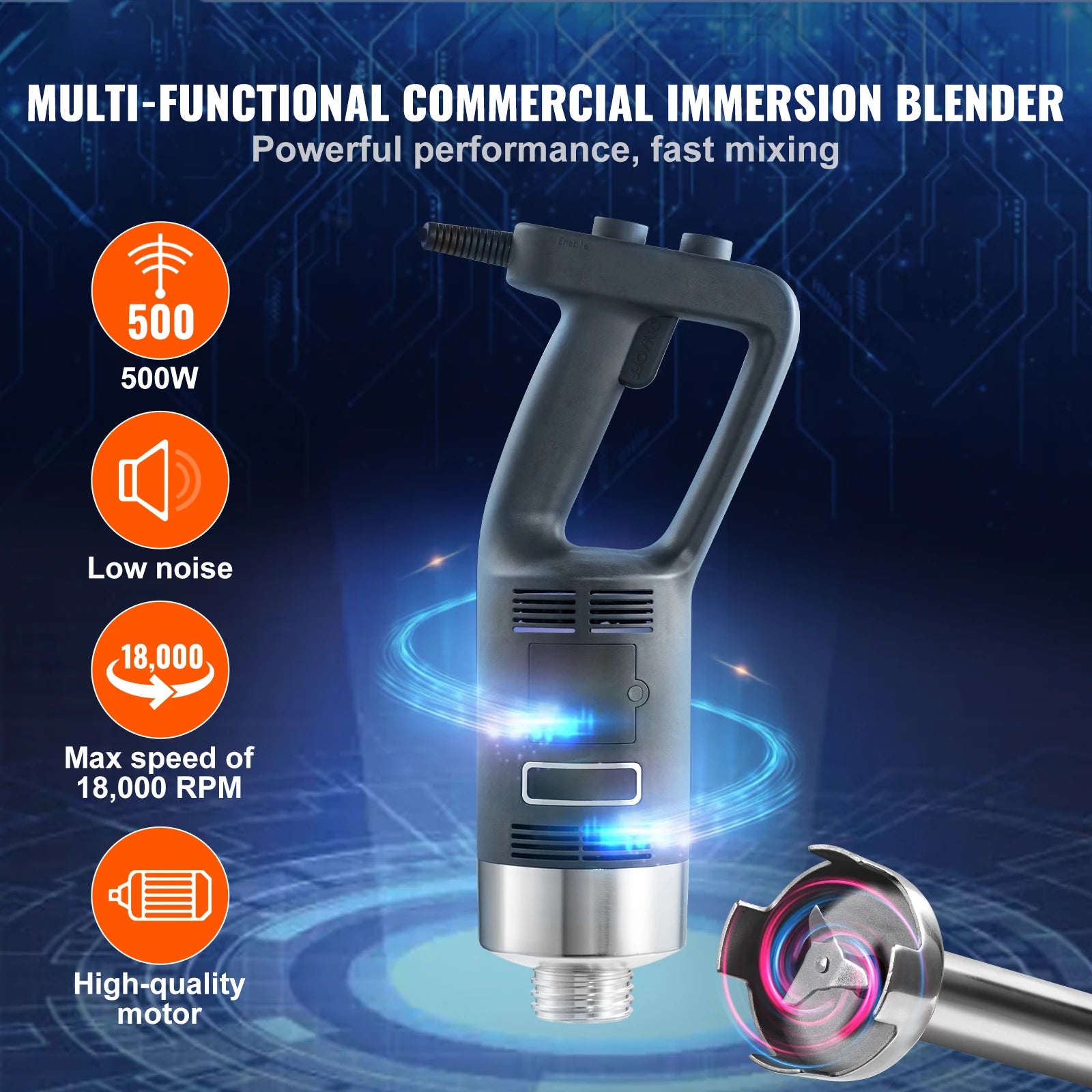 SucceBuy Commercial Immersion Blender 500W Heavy Duty Variable Speed