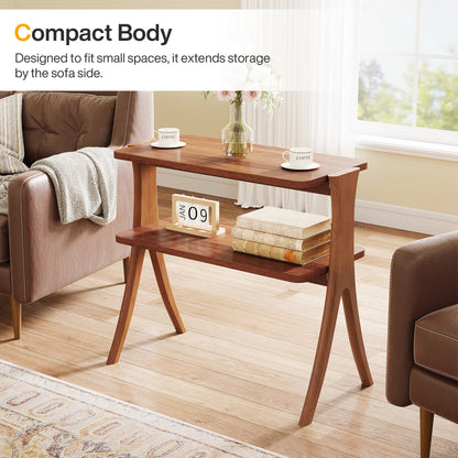 Tribesigns Side Table With 2-Tier Storage Solid Wood Legs