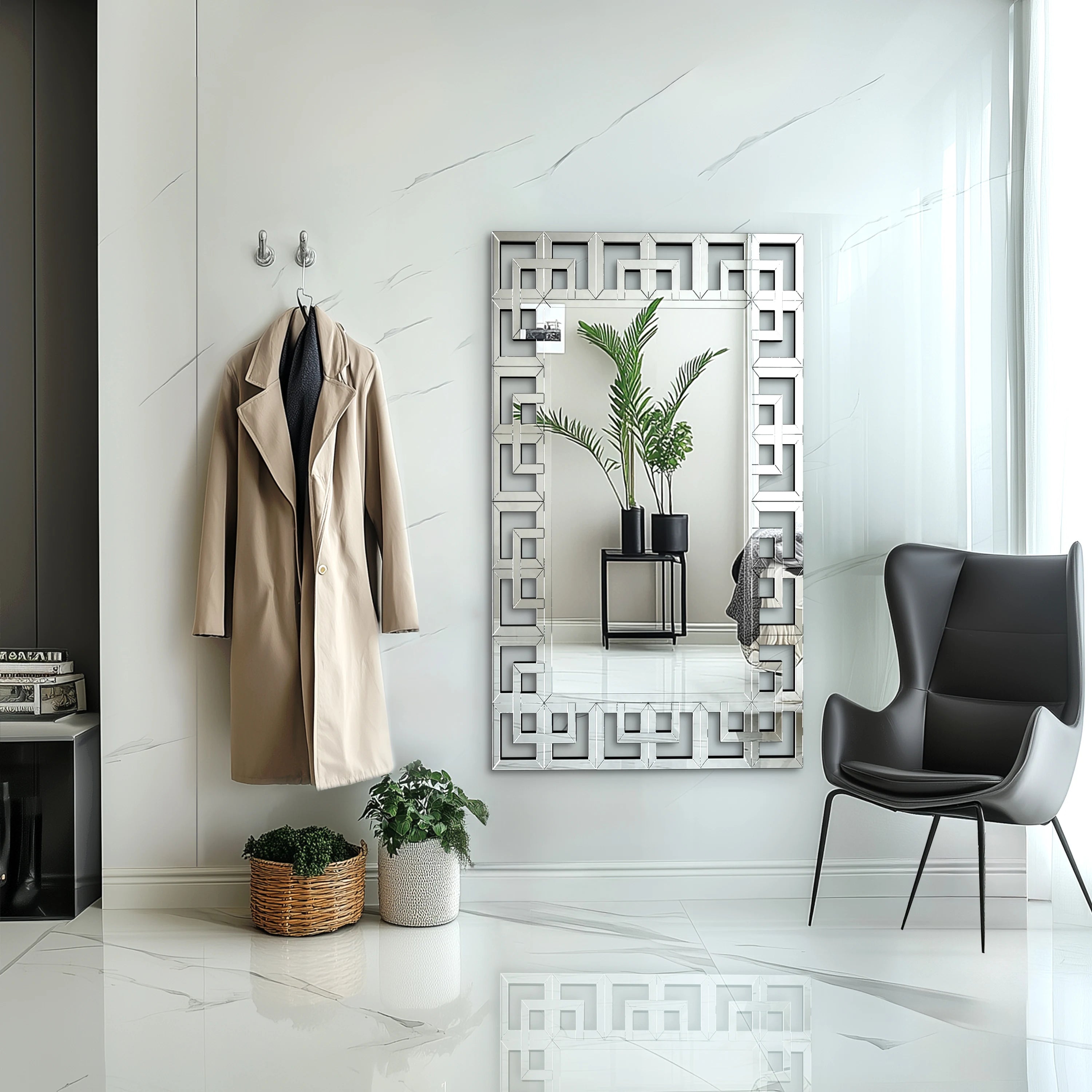 Venetian Art Mirror With Beveled Glass Edge For Living Room And Bathroom