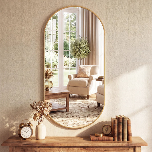 JHK Oval Wall Mirror With Metal Frame For Living Room