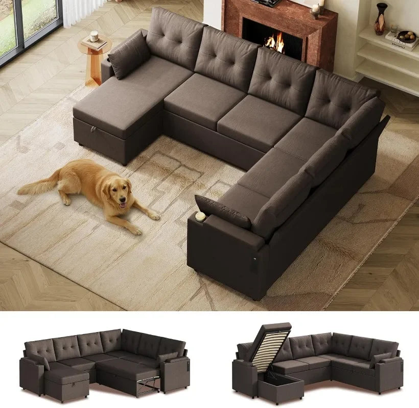 WLIVE U Shaped Sectional Sofa With Storage Chaise Units