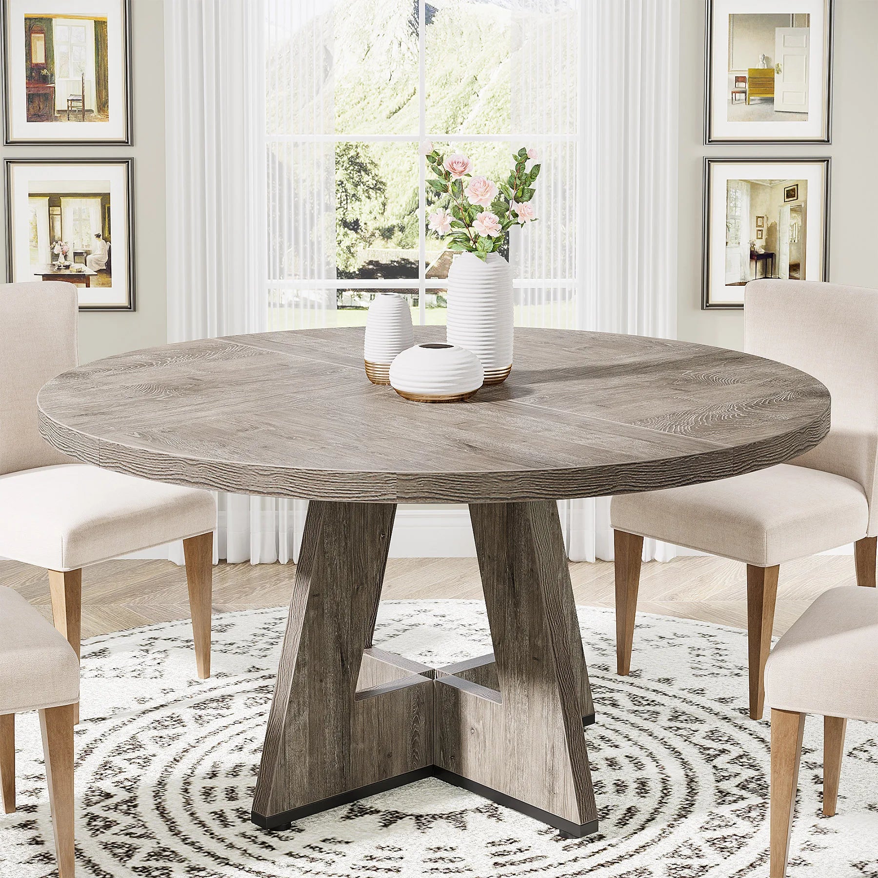 Tribesigns Round Dining Table Farmhouse Style For Dining Room