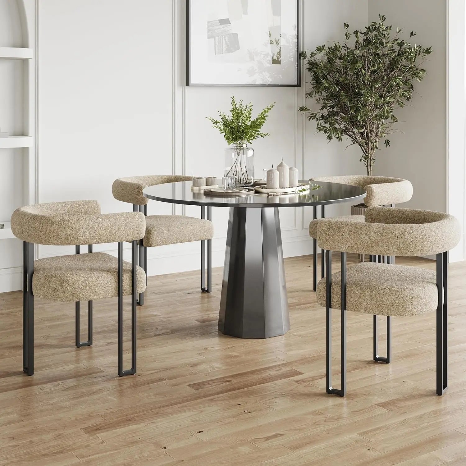FARINI Set of 2 Upholstered Bouclé Dining Arm Chairs