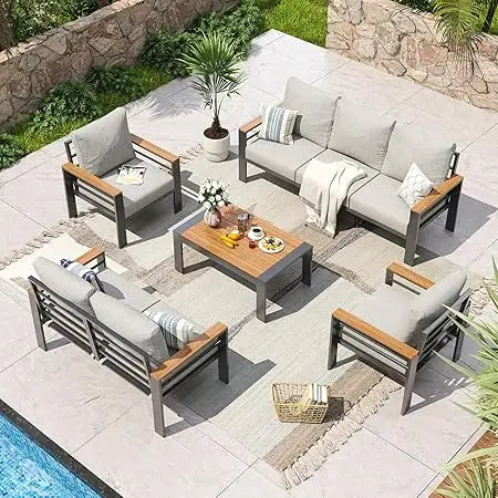 Aluminum Patio Furniture Set 7 Seats Outdoor Sectional Washable Cushions