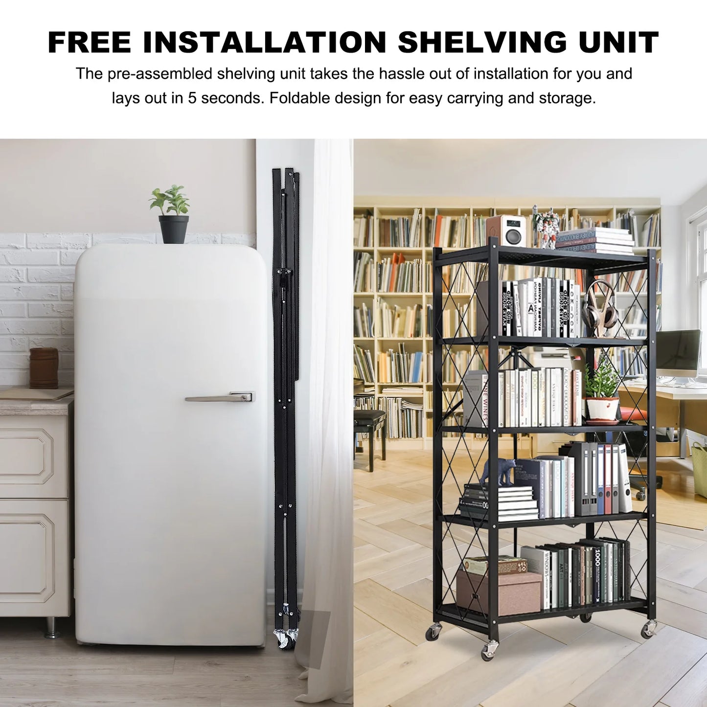 5-Tier Storage Shelving Unit With Wheels Metal Heavy Duty Rack