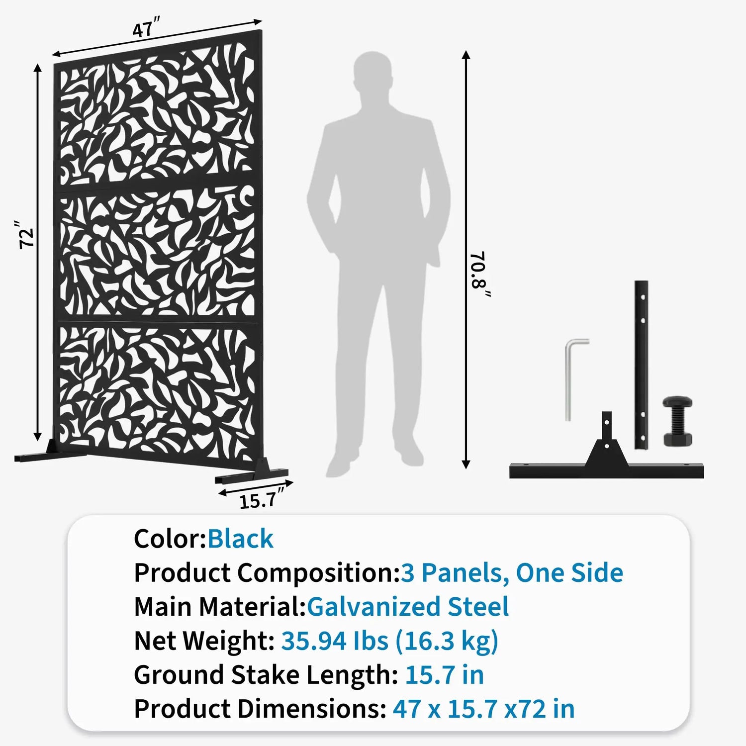 HiMISS Outdoor Metal Privacy Screen Freestanding Laser Cut Fence Panel