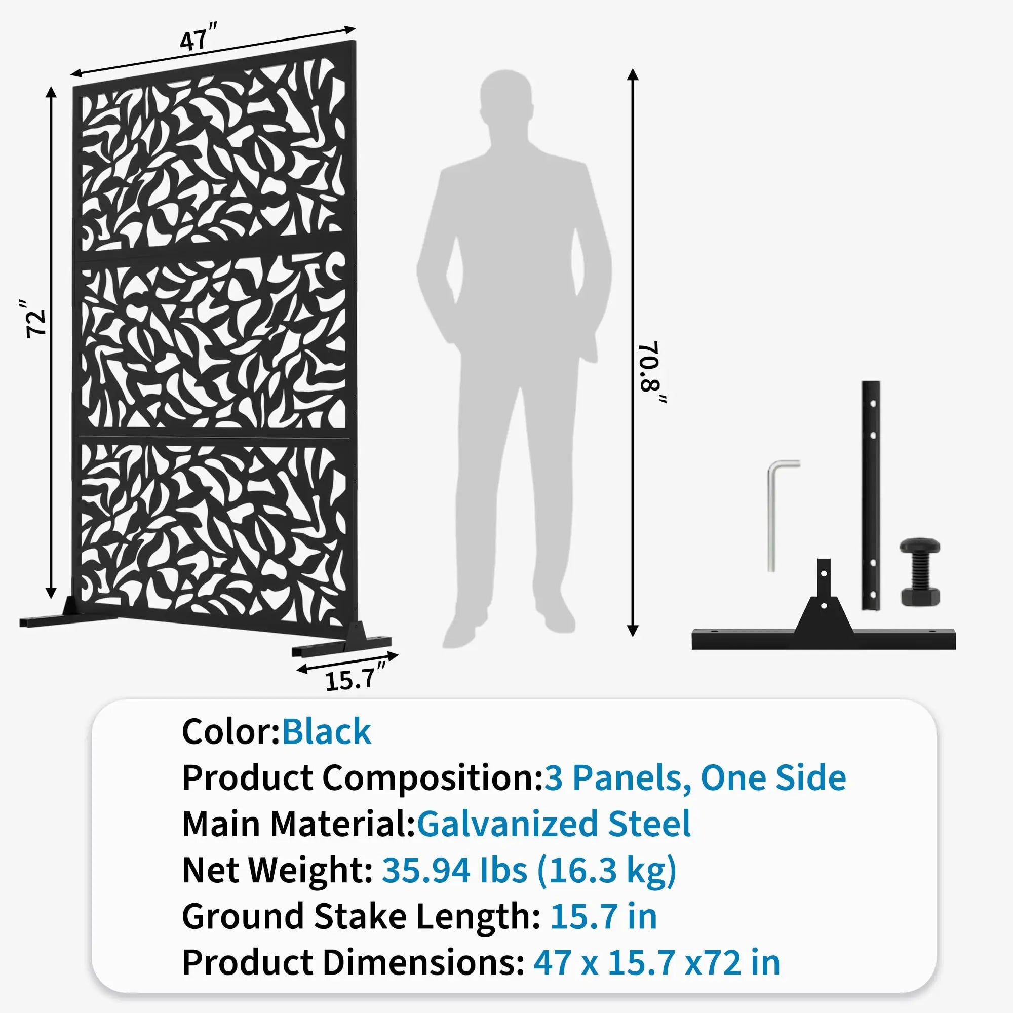 HiMISS Outdoor Metal Privacy Screen Freestanding Laser Cut Fence Panel
