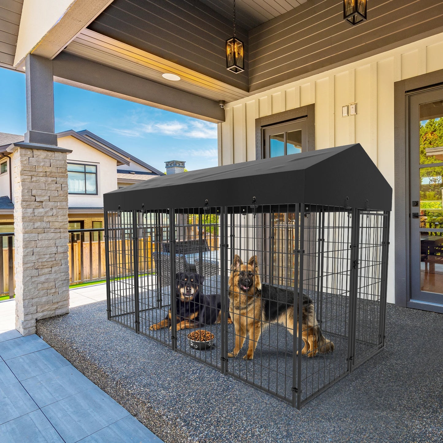 BINGOPAW Outdoor Dog Kennel With Welded Wire And Canopy