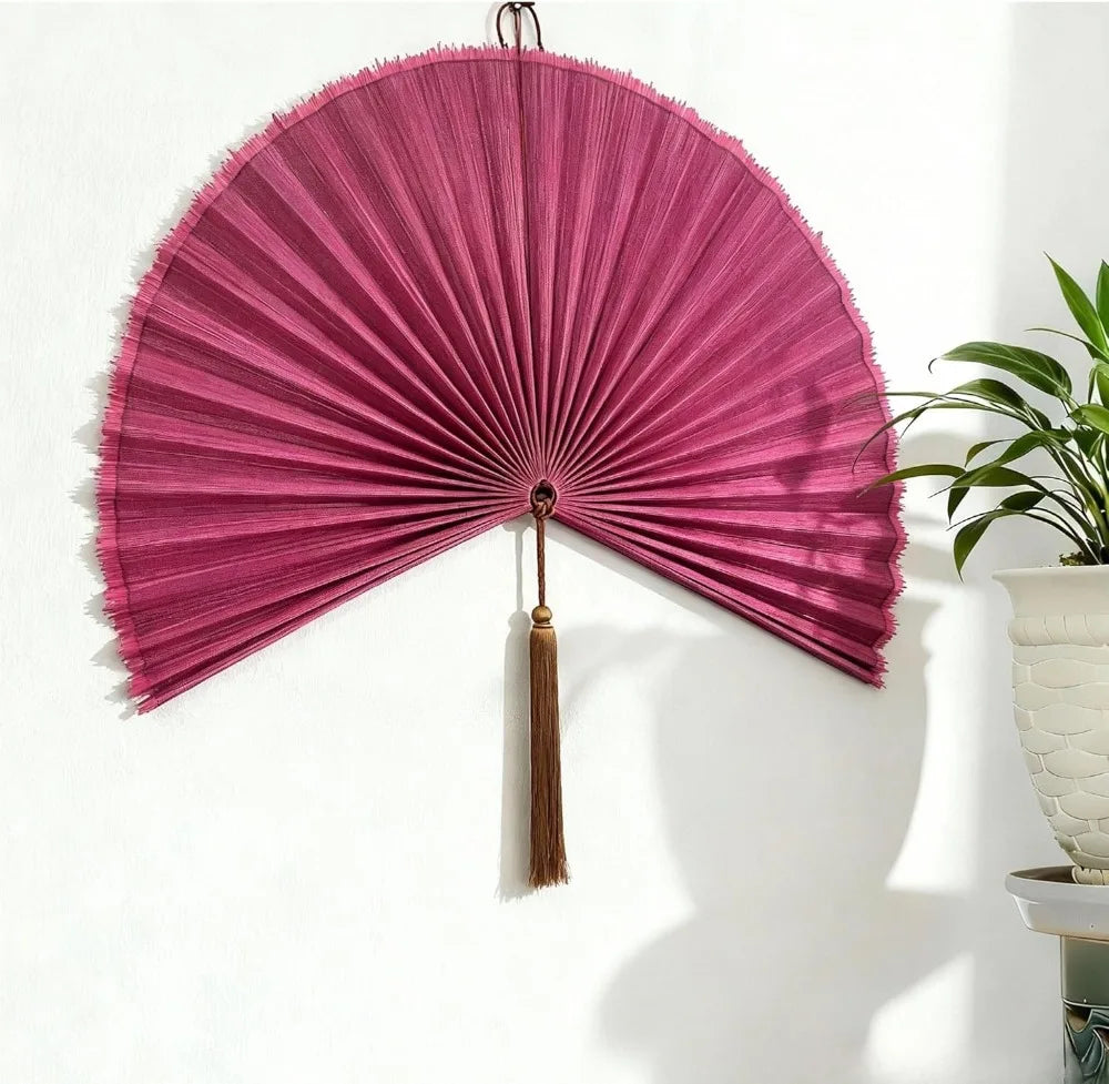 Bamboo Wall Fan Decor Boho Hanging Headboard For Living Spaces