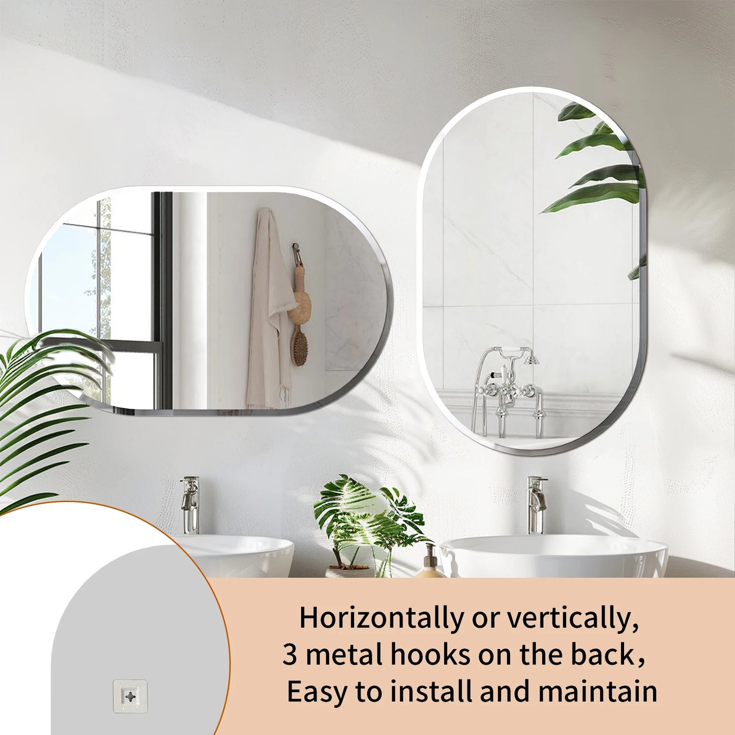 Wisfor Oval Frameless Beveled Mirror Over Sink Bathroom Vanity